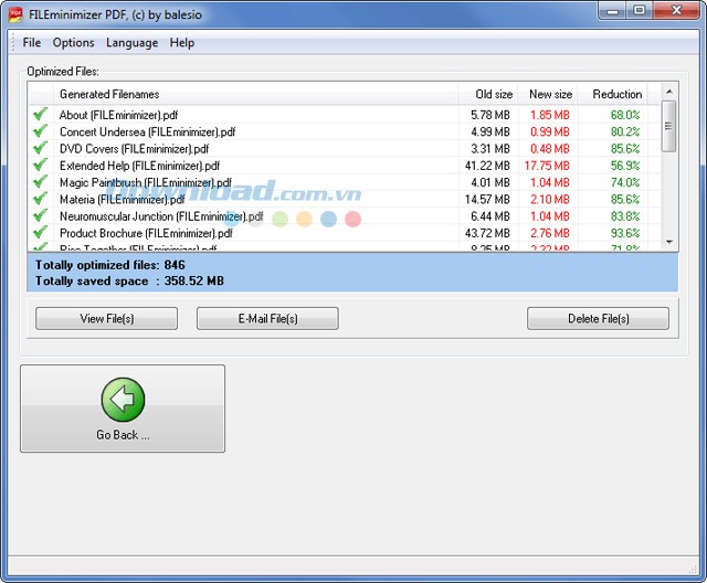 Giao diện chính của phần mềm nén PDF FILEminimizer PDF