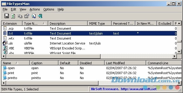 Giao diện chính của ứng dụng FileTypesMan cho máy tính