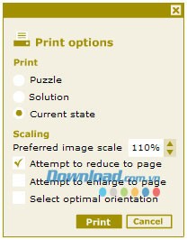 Hộp thoại Print options trong Fill-a-Pix
