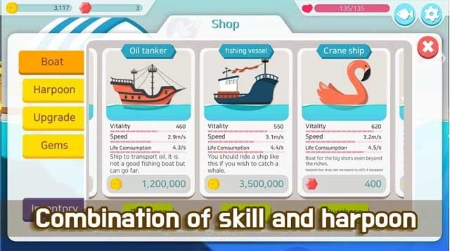 Kết hợp các kỹ năng với các loại giáo, kiếm vàng và mua thuyền mới