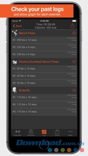 Fitness Point Pro cho iOS kiểm tra lịch sử tập