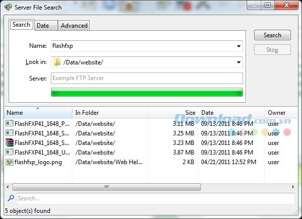 Giao diện tìm kiếm trên Server