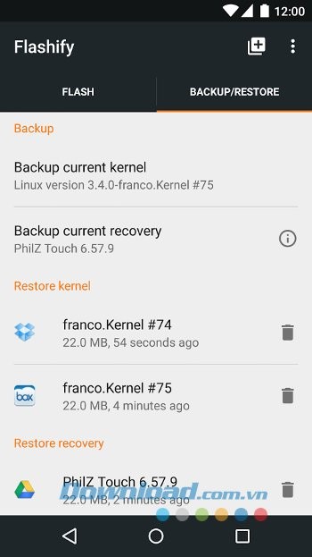Sao lưu dễ dàng với Flashify