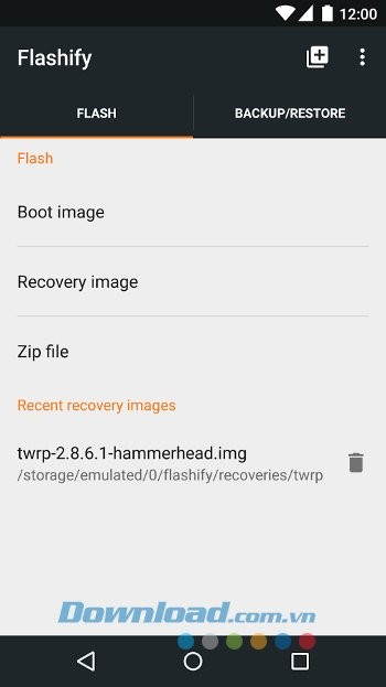 Các tùy chọn của Flashify