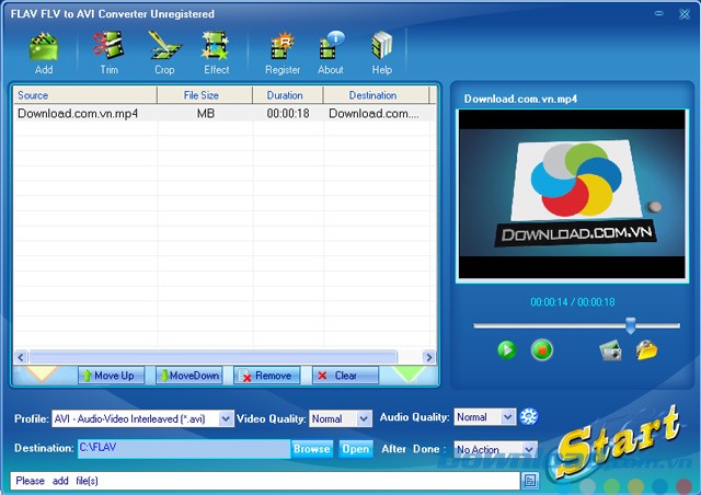Giao diện của FLAV FLV to AVI Converter