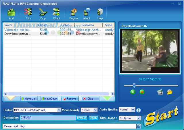 Giao diện FLAV FLV to MP4 Converter
