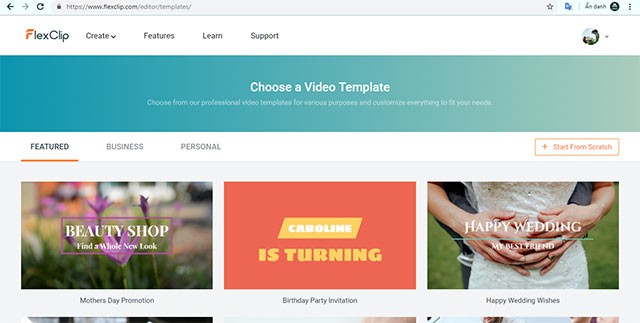 FlexClip Video Maker cung cấp nhiều template làm video chuyên nghiệp