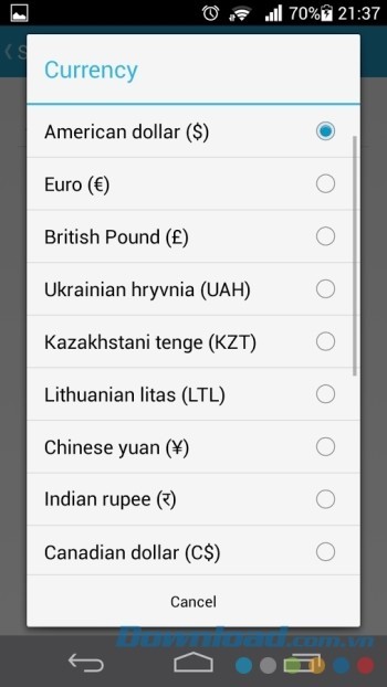 Thiết lập đơn vị tiền tệ hiển thị