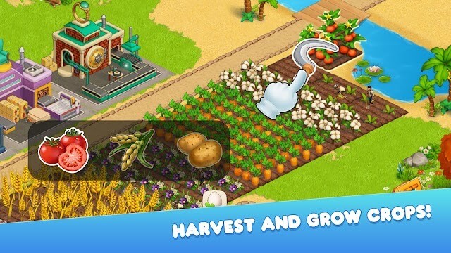 Thu hoạch và phát triển cây trồng trên trang trại trong game Fluffy Town: Boom Story