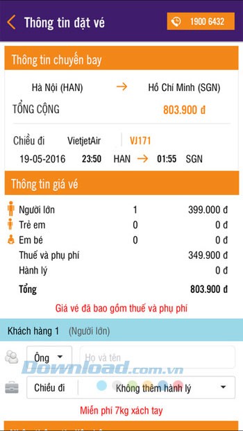 Thông tin đặt vé