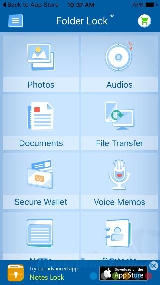 Thực đơn chính của Folder Lock