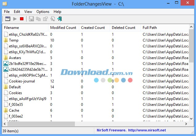 Giao diện phần mềm FolderChangesView