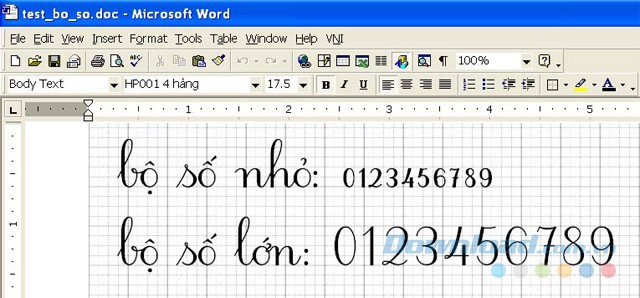 Font chữ tập viết Tiểu học