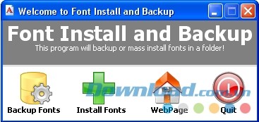Bảng công cụ của Font Install & Backup
