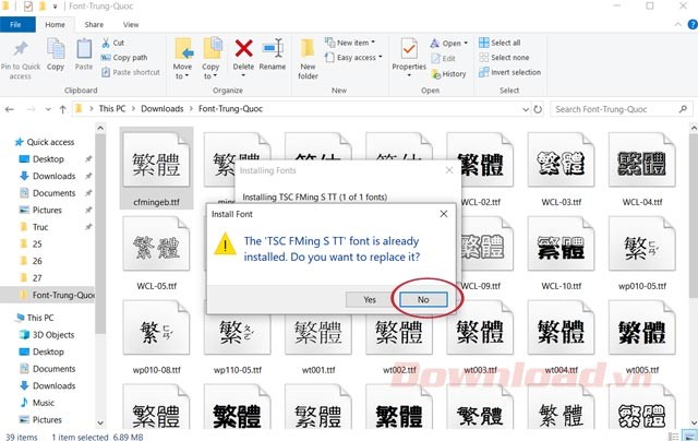 Thông báo đã có font chữ tiếng Trung đó trong máy tính