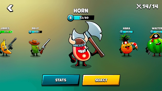 Chọn nhân vật của bạn, mỗi loại thực phẩm sử dụng một vũ khí khác nhau