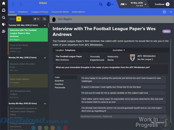 Phỏng vấn trong Football Manager 2016