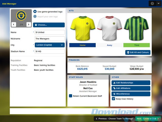 Tạo đội bóng trong Football Manager Touch 2016