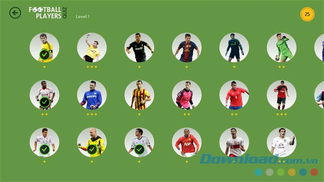 Football Players Quiz có dữ liệu trên 200 cầu thủ