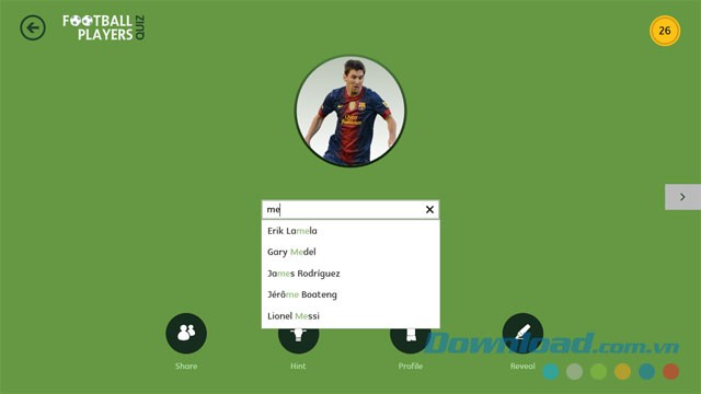 Game Football Players Quiz có chức năng hỗ trợ giải câu đố