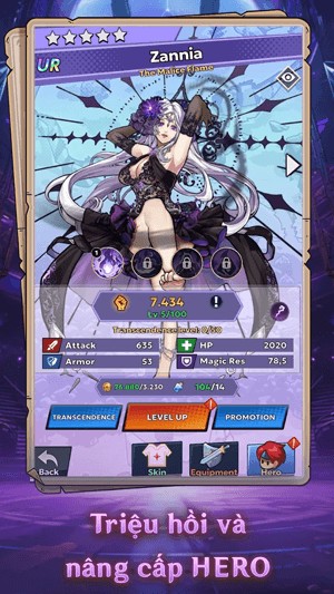 Triệu hồi, nâng cấp Hero