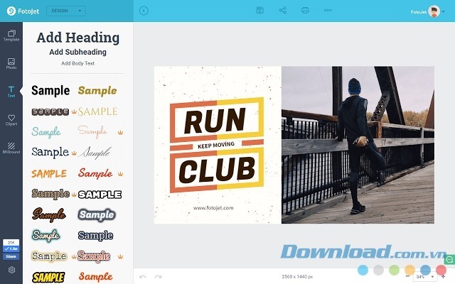 FotoJet hỗ trợ chèn chữ nghệ thuật vào ảnh