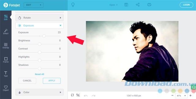 Thay đổi thông số ảnh bằng thanh trượt