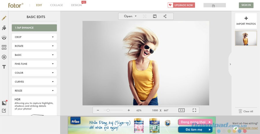 Giao diện chỉnh sửa ảnh
