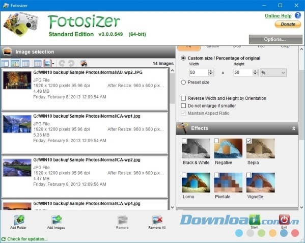 Fotosizer hỗ trợ chèn hiệu ứng làm ảnh thêm sinh động