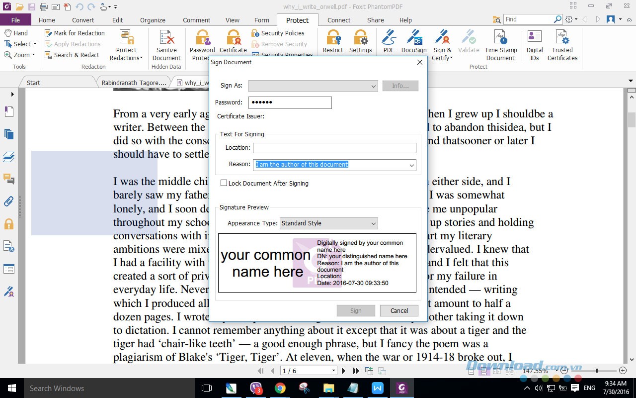 Thêm chữ kí bảo vệ file