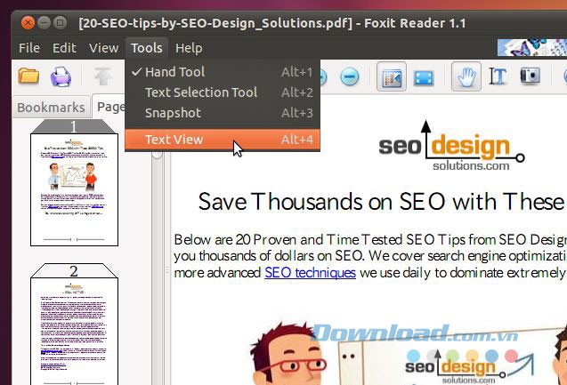 Thanh toolbar của Foxit Reader cho Linux