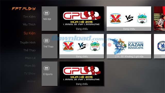 Sự kiện nổi bật trên ứng dụng FPT Play for Android TV