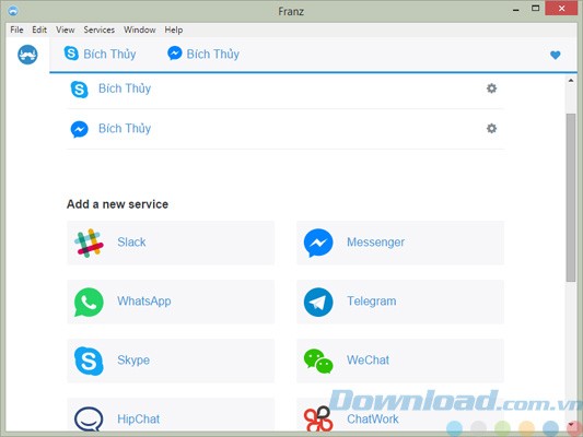 Franz sau khi cài đặt
