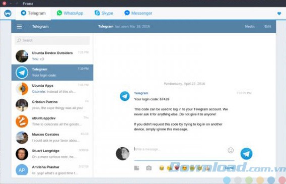 Giao diện của Franz cho Linux