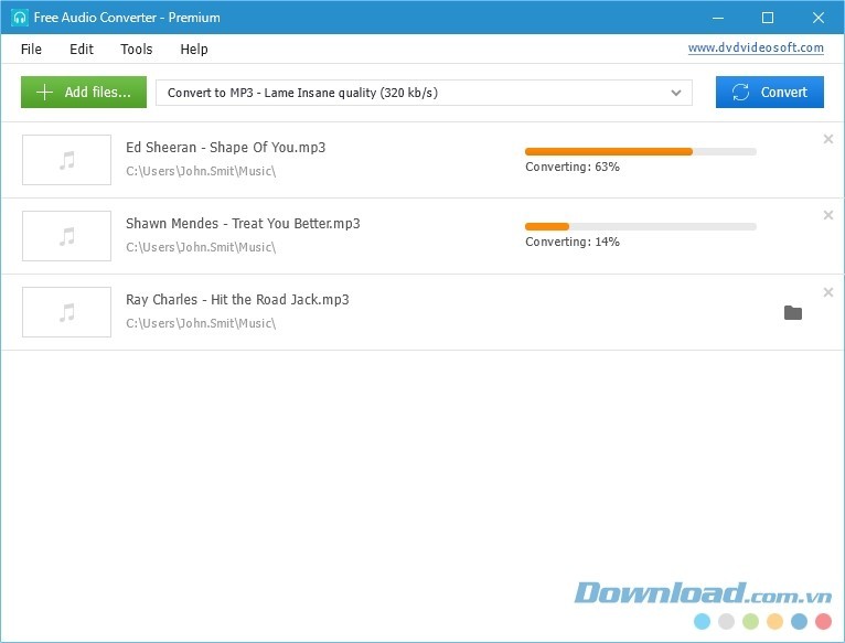 Giao diện làm việc của Free Audio Converter