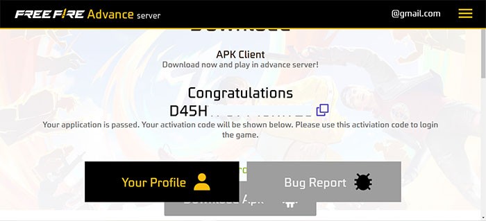 Khi đăng ký Free Fire Advance Server OB51 thành công, người chơi sẽ nhận được một mã kích hoạt