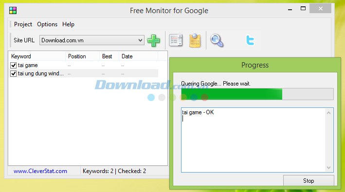 Free Monitor for Google bắt đầu tìm kiếm