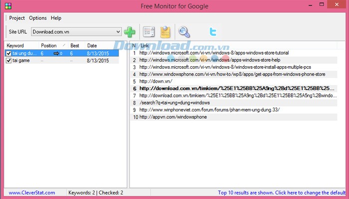 Kết quả thứ hạng từ khóa