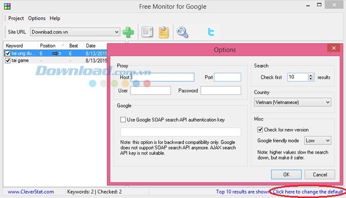 Thay đổi số lượng kết quả hiển thị