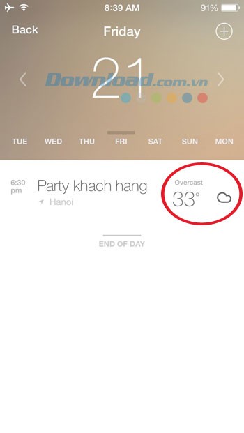 Xem thông tin thời tiết theo sự kiện
