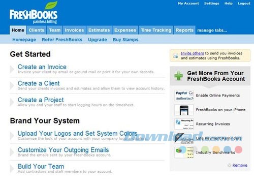 Giao diện chính của FreshBooks