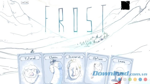 Main menu của game chiến thuật thẻ bài Frost cho Mac, máy tính và Linux