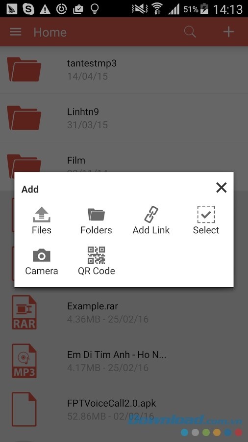 Tùy chọn chia sẻ thư mục trên Fshare cho Android