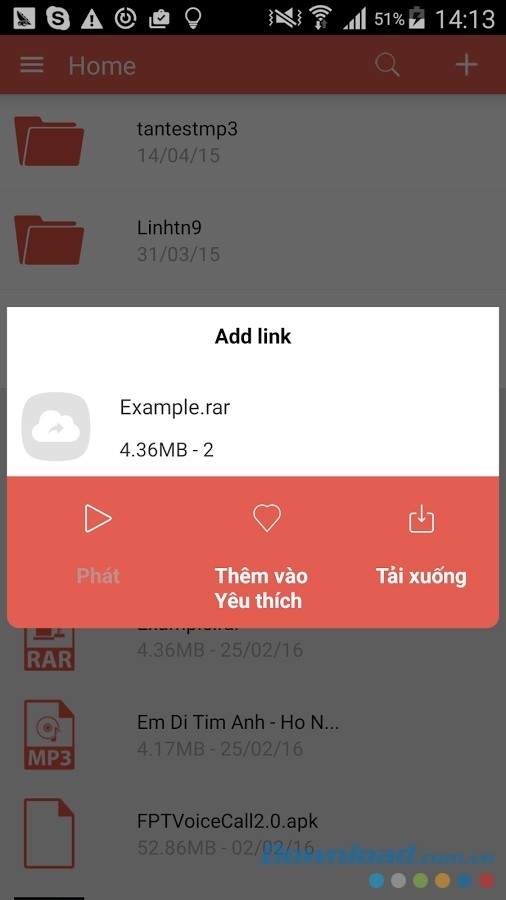 Tùy chọn với file trên Fshare cho Android