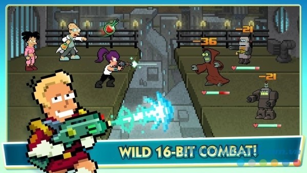 Futurama: Worlds of Tomorrow cho Android thiết kế cuộc chiến chống lại quái vật ngoài hành tinh trên nền đồ họa 16-bit