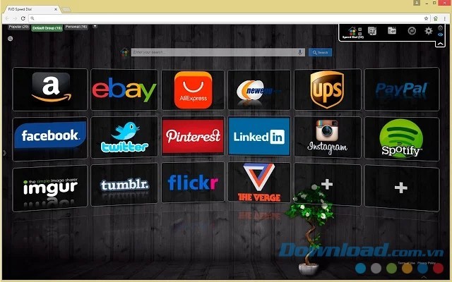 Giao diện chính của tiện ích FVD Speed Dial cho Google Chrome