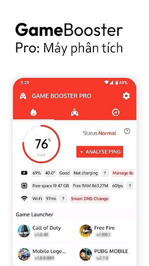 Game Booster Pro Turbo Mode giúp phân tích thiết bị chi tiết