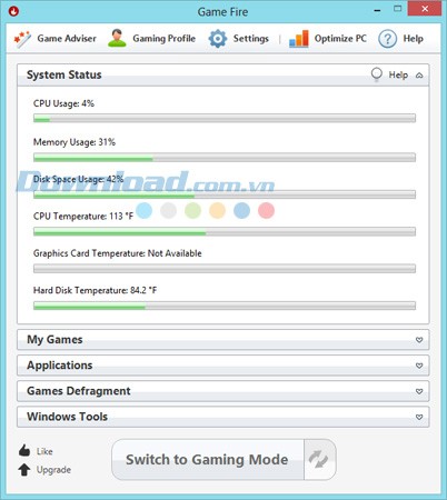 Giao diện chính của Game Fire