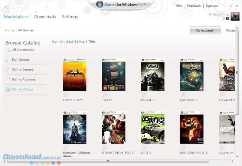 Giao diện Games for Windows