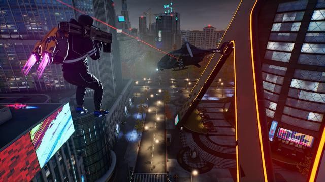 Chiến đấu với kẻ thù bằng cách sử dụng súng mạnh mẽ và jetpack trong Gangstar New York